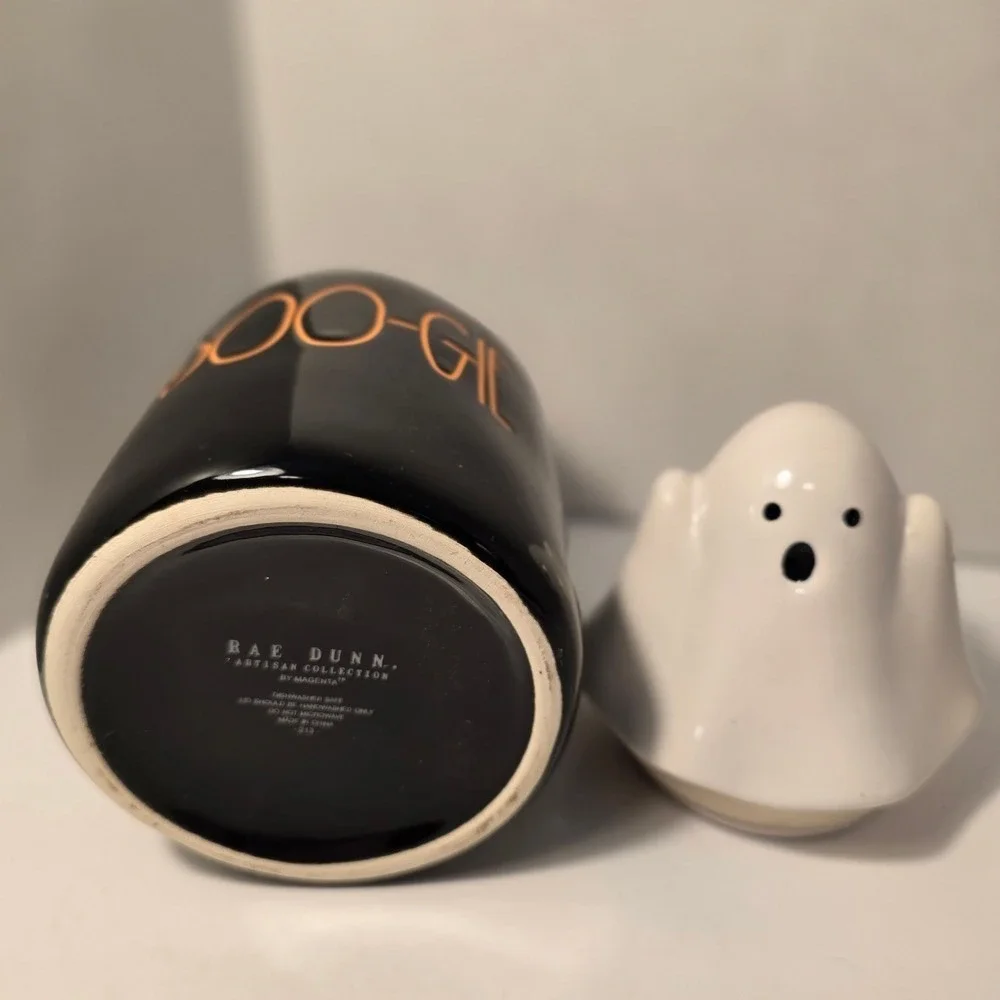Rae Dunn‎ Black Jar with White Ghost Lid BOO-GIE #1
